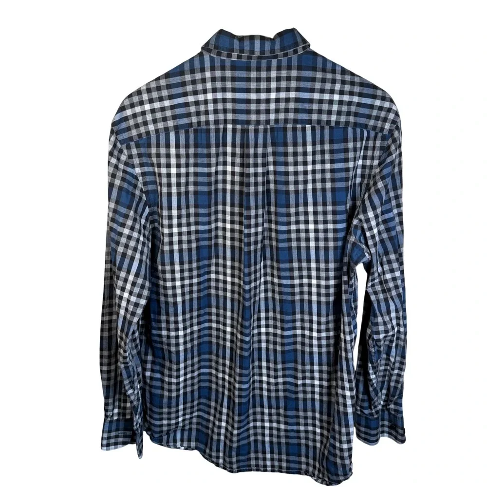 Britches Button Down Shirt Mens Large Blue Plaid Fine Cotton‎ Office Business